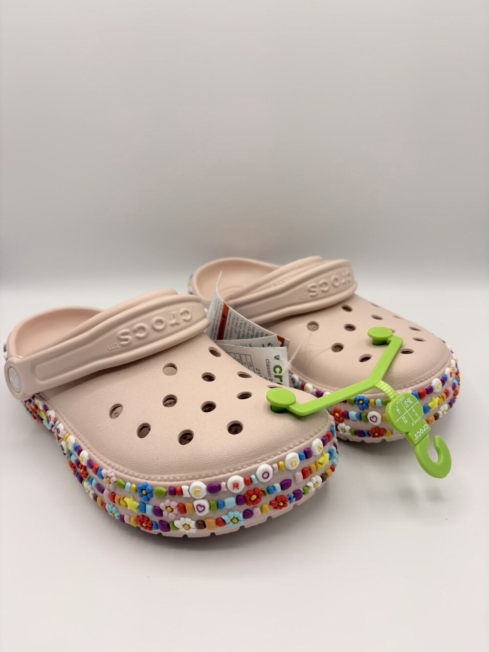Crocs Kid’s Beaded Band Clog - Multicolor Beads Sandals Beige 211614 Sz J4 NWT